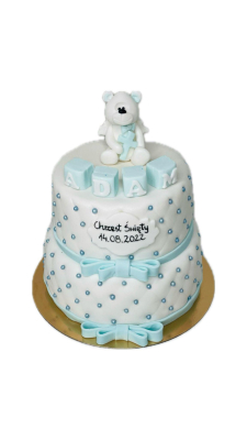Tort dwupiętrowy na Chrzest z misiem  do 30 porcji